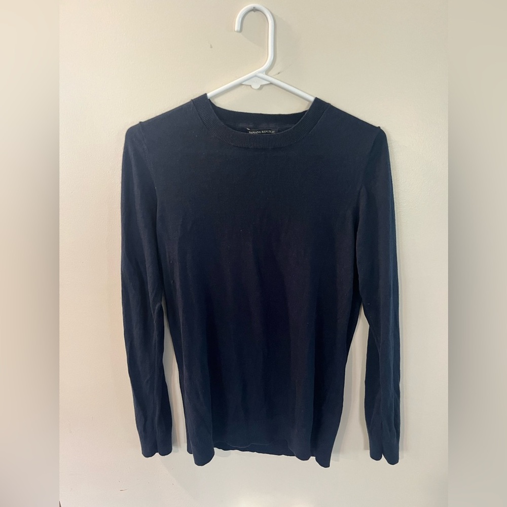 Banana Republic Silk Cashmere Navy Crew Neck Sweater